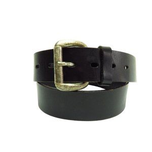 Plain Black Leather Belt Nickle Brass Roller Buckle w/Antique Finish